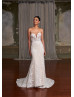 Strapless Ivory Lace Glitter Tulle Wedding Dress With Detachable Sleeves